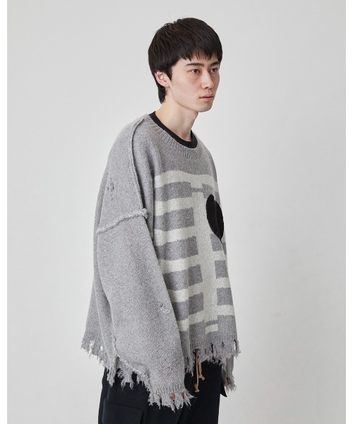 DISCOVERED(ディスカバード)の「HEART&BONE MOHAIR KNIT(ニット/セーター・メンズ・グレー/ブラック・SMALL/LARGE)」の7枚目の写真