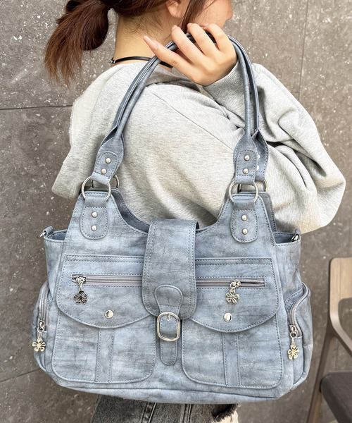 SPIRALGIRL(スパイラルガール)の「【SPIRAL WASH】ポケットBAG(ハンドバッグ・レディース・ブルー/ブラック/ピンク・FREE)」の1枚目の写真