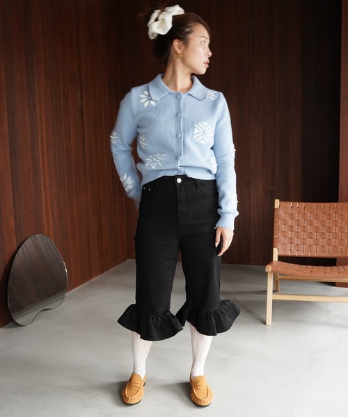 SANSeLF(サンセルフ)の「【SANSeLF】フリルヘムクロップドデニムパンツ saw26a035(デニムパンツ・レディース・カーキ/ブラック・FREE)」の10枚目の写真