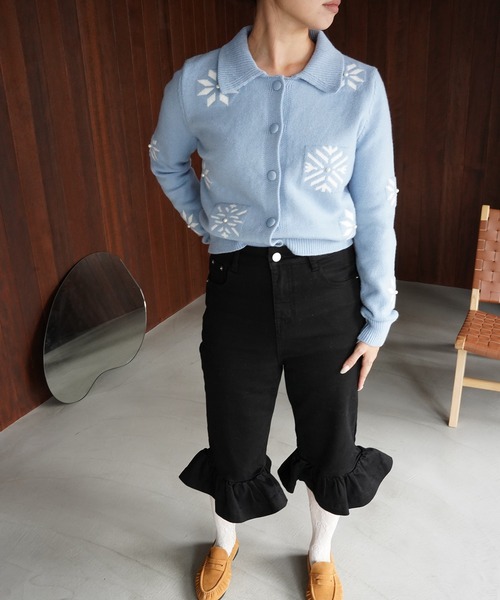 SANSeLF(サンセルフ)の「【SANSeLF】フリルヘムクロップドデニムパンツ saw26a035(デニムパンツ・レディース・カーキ/ブラック・FREE)」の11枚目の写真