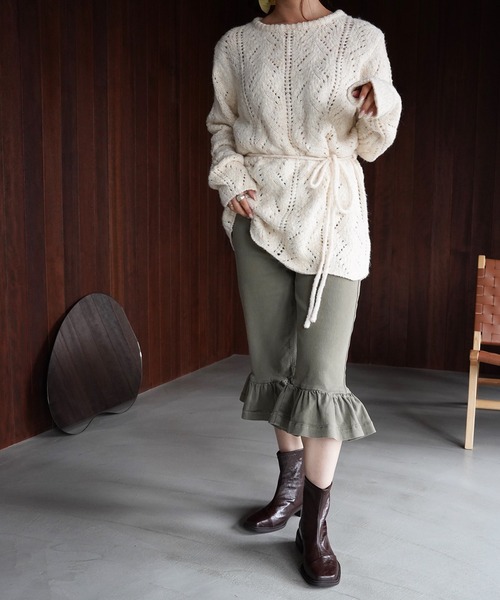 SANSeLF(サンセルフ)の「【SANSeLF】フリルヘムクロップドデニムパンツ saw26a035(デニムパンツ・レディース・カーキ/ブラック・FREE)」の7枚目の写真