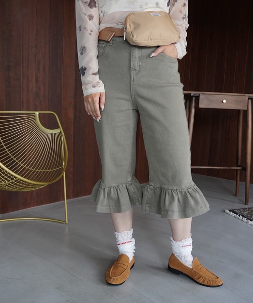 SANSeLF(サンセルフ)の「【SANSeLF】フリルヘムクロップドデニムパンツ saw26a035(デニムパンツ・レディース・カーキ/ブラック・FREE)」の14枚目の写真