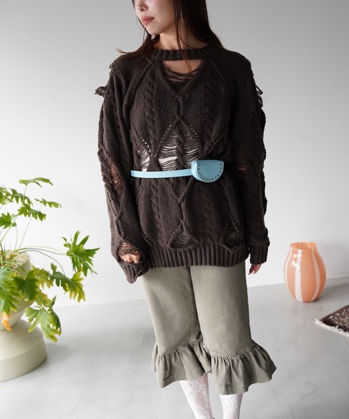 SANSeLF(サンセルフ)の「【SANSeLF】フリルヘムクロップドデニムパンツ saw26a035(デニムパンツ・レディース・カーキ/ブラック・FREE)」の20枚目の写真
