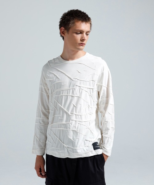 Y-3(ワイスリー)の「Y-3 PLEATED OVERSIZED LONG SLEEVE TEE(Tシャツ/カットソー・メンズ・ホワイト系その他・X-SMALL/SMALL/MEDIUM/LARGE/X-LARGE/XX-LARGE)」の1枚目の写真