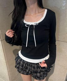 フェイクレイヤードフロントリボントップス
