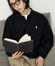 U.S. POLO ASSN. × PUBLUX/ユーエスポロアッスン 別注 スウェットライク ワンポイント 刺繍 ポロ ニット プルオーバー 限定展開