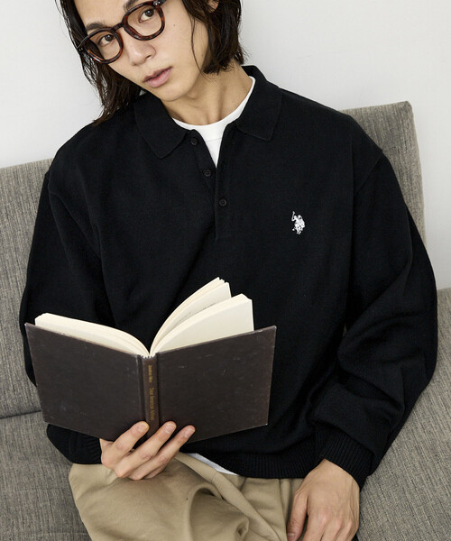 U.S. POLO ASSN.(ユーエスポロアッスン)の「U.S. POLO ASSN. × PUBLUX/ユーエスポロアッスン 別注 スウェットライク ワンポイント 刺繍 ポロ ニット プルオーバー 限定展開(ニット/セーター・メンズ・ブラック/ライトグレー/ブラウン/ネイビー/チャコールグレー/その他・LARGE/MEDIUM/SMALL)」の2枚目の写真