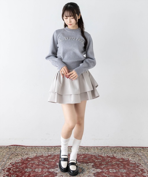 clear（クリア）の「インパン付2段フリルティアードミニスカート［骨格ウェーブ／フェミニン／ガーリー］（スカート・レディース・ブラウン/アイボリー/ブラック/グレイッシュベージュ・F）」の10枚目の写真