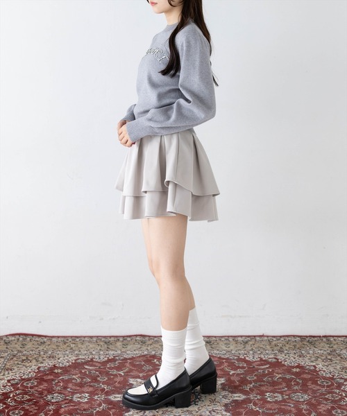clear（クリア）の「インパン付2段フリルティアードミニスカート［骨格ウェーブ／フェミニン／ガーリー］（スカート・レディース・ブラウン/アイボリー/ブラック/グレイッシュベージュ・F）」の12枚目の写真