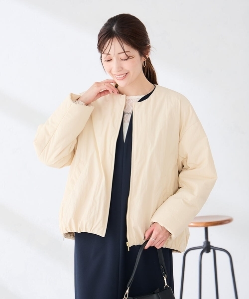 a.v.v(アーヴェヴェ)の「ノーカラー 中綿 ジャケット(その他アウター・レディース・アイボリー/ブラック・40/38)」の10枚目の写真