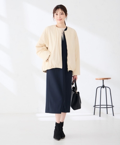 a.v.v(アーヴェヴェ)の「ノーカラー 中綿 ジャケット(その他アウター・レディース・アイボリー/ブラック・40/38)」の11枚目の写真