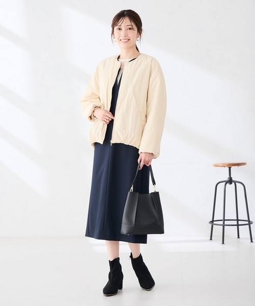 a.v.v(アーヴェヴェ)の「ノーカラー 中綿 ジャケット(その他アウター・レディース・アイボリー/ブラック・40/38)」の12枚目の写真
