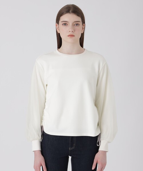 BLUE LABEL CRESTBRIDGE(ブルーレーベルクレストブリッジ)の「チュールスリーブコンビトップス(Tシャツ/カットソー・レディース・ブラック/ホワイト・38)」の4枚目の写真