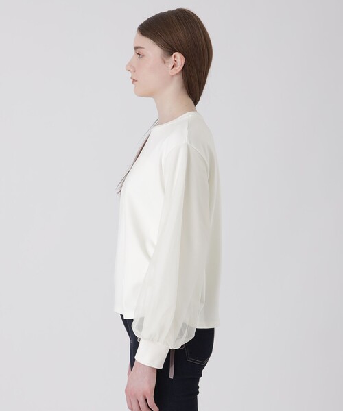 BLUE LABEL CRESTBRIDGE(ブルーレーベルクレストブリッジ)の「チュールスリーブコンビトップス(Tシャツ/カットソー・レディース・ブラック/ホワイト・38)」の5枚目の写真