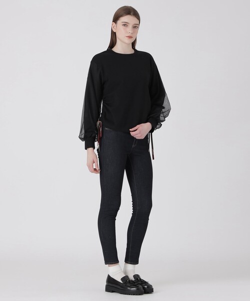 BLUE LABEL CRESTBRIDGE(ブルーレーベルクレストブリッジ)の「チュールスリーブコンビトップス(Tシャツ/カットソー・レディース・ブラック/ホワイト・38)」の11枚目の写真
