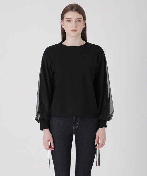 BLUE LABEL CRESTBRIDGE(ブルーレーベルクレストブリッジ)の「チュールスリーブコンビトップス(Tシャツ/カットソー・レディース・ブラック/ホワイト・38)」の15枚目の写真