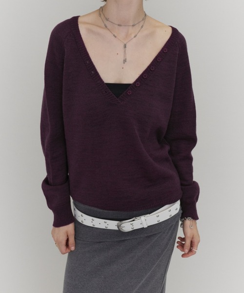 Rohwel(ローウェル)の「V-Neck Henley Knit / Vネックヘンリーニット(ニット/セーター・レディース・グリーン/ブラック/パープル・FREE)」の8枚目の写真
