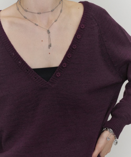 Rohwel(ローウェル)の「V-Neck Henley Knit / Vネックヘンリーニット(ニット/セーター・レディース・グリーン/ブラック/パープル・FREE)」の9枚目の写真