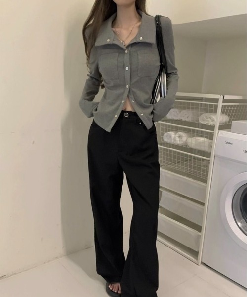 LADY LIKE(レディライク)の「【秋冬新作】ドットボタン胸ポケットカットトップス(Tシャツ/カットソー・レディース・ホワイト/グレー・M)」の11枚目の写真