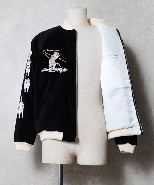 HOUSTON(ヒューストン)の「HOUSTON ヒューストン VELVETEEN NYALASKA SOUVENIR JACKET 別珍 ニャラスカ 猫刺繍 スーベニアジャケット / スカジャン(スカジャン・メンズ・ラベンダー/ミント/ブラック・M/L/XL/XXL)」の6枚目の写真
