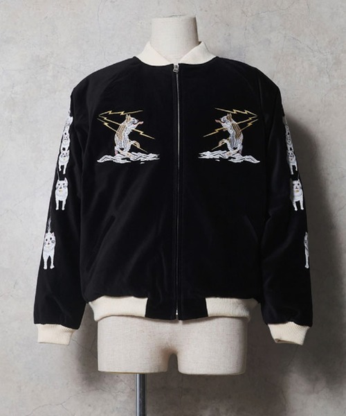 HOUSTON(ヒューストン)の「HOUSTON ヒューストン VELVETEEN NYALASKA SOUVENIR JACKET 別珍 ニャラスカ 猫刺繍 スーベニアジャケット / スカジャン(スカジャン・メンズ・ラベンダー/ミント/ブラック・M/L/XL/XXL)」の11枚目の写真