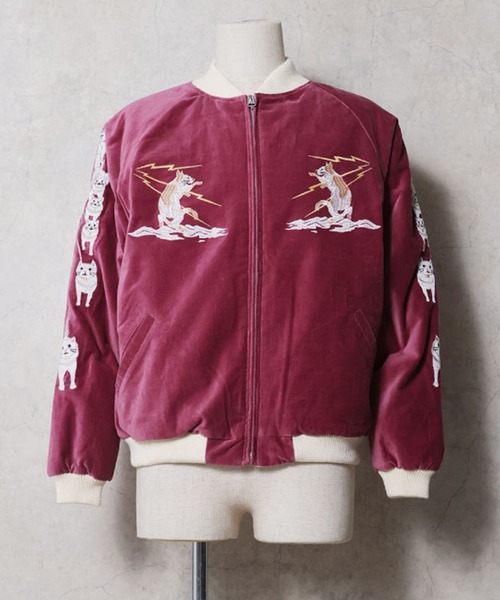 HOUSTON(ヒューストン)の「HOUSTON ヒューストン VELVETEEN NYALASKA SOUVENIR JACKET 別珍 ニャラスカ 猫刺繍 スーベニアジャケット / スカジャン(スカジャン・メンズ・ラベンダー/ミント/ブラック・M/L/XL/XXL)」の15枚目の写真