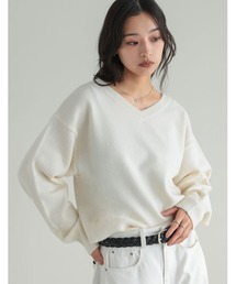 アルパカタッチクロップド丈Vネックニットプルオーバー