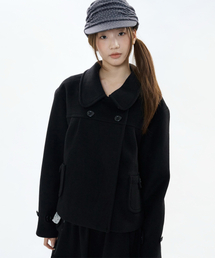 ラウンドシャーリングショートコート[ブラック]