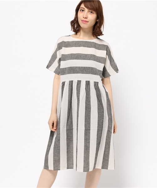 POU DOU DOU（プードゥドゥ）の「綿麻ボイル先染めドルマンワンピース（ワンピース・レディース・グリーン系その他/ブルー系その他/グレー系その他・3）」の4枚目の写真