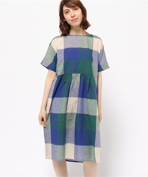POU DOU DOU（プードゥドゥ）の「綿麻ボイル先染めドルマンワンピース（ワンピース・レディース・グリーン系その他/ブルー系その他/グレー系その他・3）」の3枚目の写真