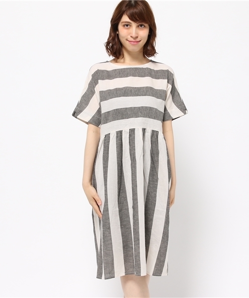 POU DOU DOU（プードゥドゥ）の「綿麻ボイル先染めドルマンワンピース（ワンピース・レディース・グリーン系その他/ブルー系その他/グレー系その他・3）」の5枚目の写真