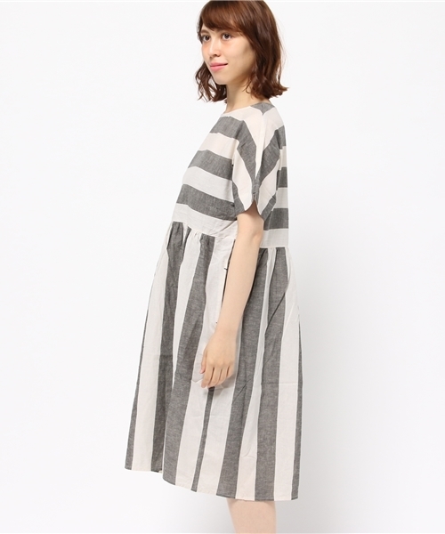 POU DOU DOU（プードゥドゥ）の「綿麻ボイル先染めドルマンワンピース（ワンピース・レディース・グリーン系その他/ブルー系その他/グレー系その他・3）」の6枚目の写真