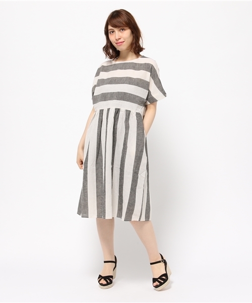 POU DOU DOU（プードゥドゥ）の「綿麻ボイル先染めドルマンワンピース（ワンピース・レディース・グリーン系その他/ブルー系その他/グレー系その他・3）」の8枚目の写真