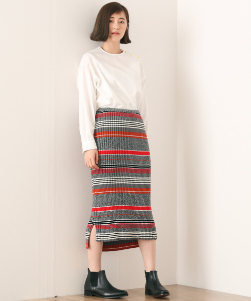 36Quatre-Neuf（カトルナフ）の「マルチボーダースカート【BAILA 2017年01月号 P.81掲載】 （スカート・レディース・マルチ/カーキ・FREE）」の11枚目の写真