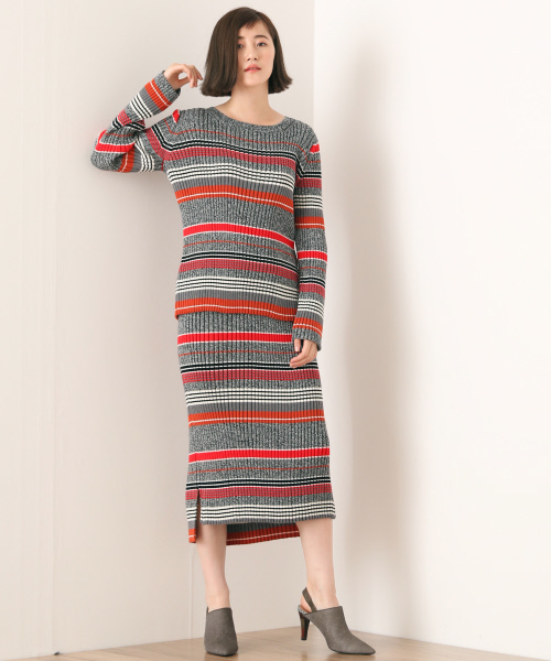 36Quatre-Neuf（カトルナフ）の「マルチボーダースカート【BAILA 2017年01月号 P.81掲載】 （スカート・レディース・マルチ/カーキ・FREE）」の5枚目の写真