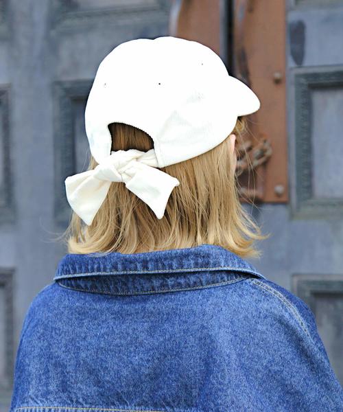 14+（イチヨンプラス）の「コーデュロイバックリボンキャップ（キャップ・レディース・ブラック/ベージュ/オフホワイト/ピンク・FREE）」の2枚目の写真