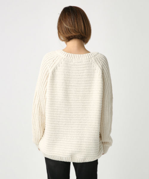 AZUL by moussy（アズールバイマウジー）の「ケーブルモールV/N長袖PO（ニット/セーター・レディース・ピンク系その他/オフホワイト/ライトブルー・MEDIUM/SMALL）」の7枚目の写真