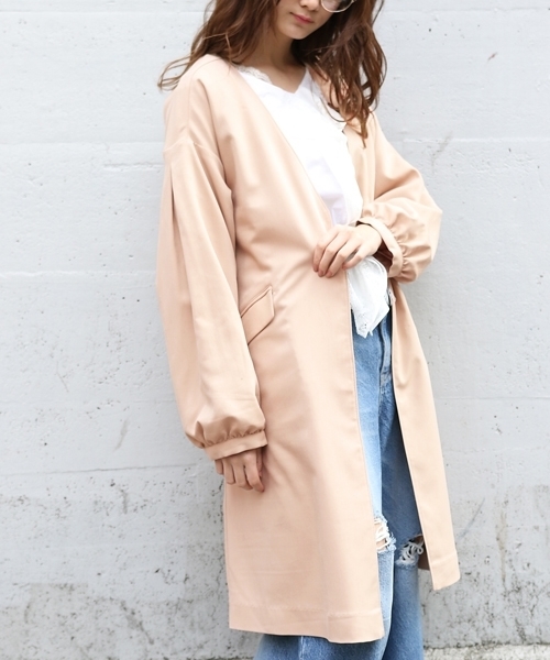 PAGEBOY（ページボーイ）の「ノーカラー ロングガウン（その他アウター・レディース・ブラック/ベージュ/インディゴブルー/ライトグレー・FREE）」の4枚目の写真