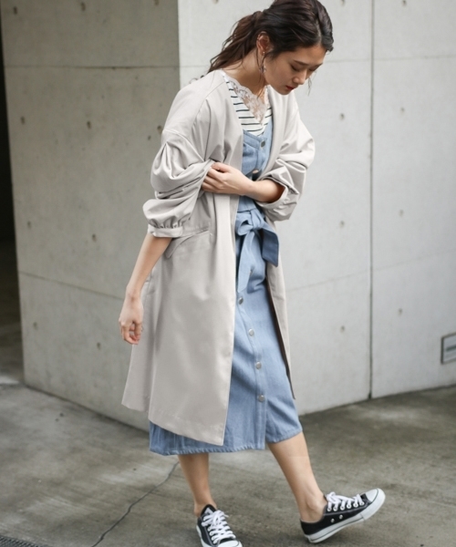 PAGEBOY（ページボーイ）の「ノーカラー ロングガウン（その他アウター・レディース・ブラック/ベージュ/インディゴブルー/ライトグレー・FREE）」の3枚目の写真