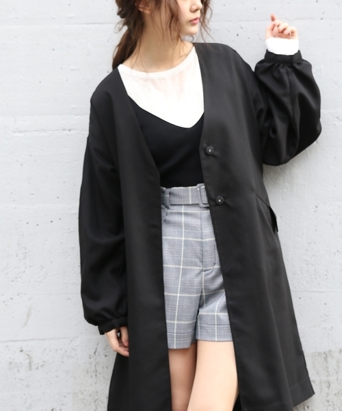 PAGEBOY（ページボーイ）の「ノーカラー ロングガウン（その他アウター・レディース・ブラック/ベージュ/インディゴブルー/ライトグレー・FREE）」の2枚目の写真