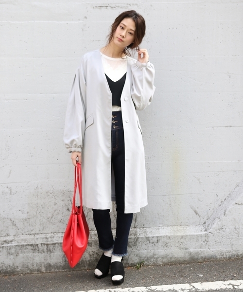 PAGEBOY（ページボーイ）の「ノーカラー ロングガウン（その他アウター・レディース・ブラック/ベージュ/インディゴブルー/ライトグレー・FREE）」の6枚目の写真