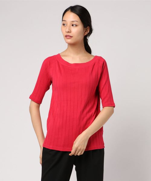 green label relaxing(グリーンレーベルリラクシング)の「SC ハバヒロ ハリヌキ フライス ボートネック カットソー ◆(Tシャツ/カットソー・レディース・オフホワイト/ブラック/ライトブルー/ブラウン/イエロー/レッド・FREE)」の1枚目の写真