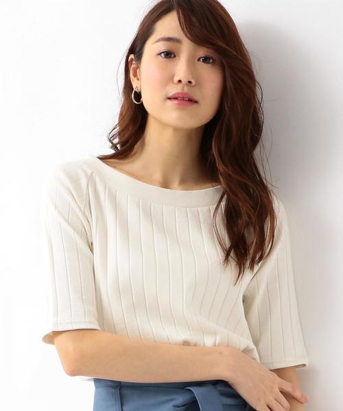 green label relaxing(グリーンレーベルリラクシング)の「SC ハバヒロ ハリヌキ フライス ボートネック カットソー ◆(Tシャツ/カットソー・レディース・オフホワイト/ブラック/ライトブルー/ブラウン/イエロー/レッド・FREE)」の2枚目の写真