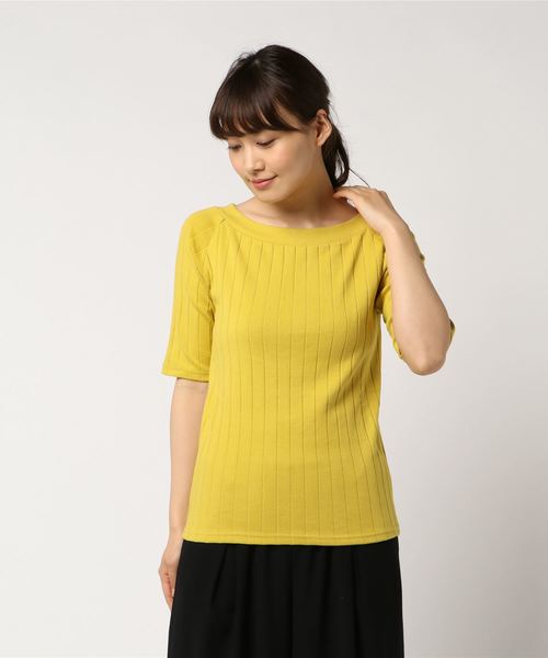 green label relaxing(グリーンレーベルリラクシング)の「SC ハバヒロ ハリヌキ フライス ボートネック カットソー ◆(Tシャツ/カットソー・レディース・オフホワイト/ブラック/ライトブルー/ブラウン/イエロー/レッド・FREE)」の6枚目の写真