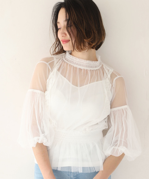 one after another NICE CLAUP（ワンアフターアナザーナイスクラップ）の「レディレースブラウス（シャツ/ブラウス・レディース・ブラック/ベージュ/オフホワイト・FREE）」の10枚目の写真