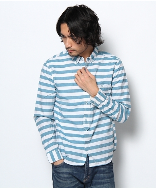 Denime（ドゥニーム）の「ボールドボーダーBDシャツ（シャツ/ブラウス・メンズ・ブルー/ネイビー/レッド・MEDIUM/LARGE）」の3枚目の写真