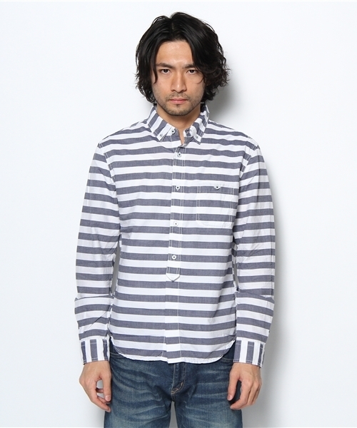 Denime（ドゥニーム）の「ボールドボーダーBDシャツ（シャツ/ブラウス・メンズ・ブルー/ネイビー/レッド・MEDIUM/LARGE）」の4枚目の写真