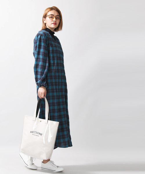 WEGO（ウィゴー）の「WEGO/チェックシャツワンピース（ワンピース・レディース・ブラウン系その他2/ブルー系その他2・FREE）」の2枚目の写真
