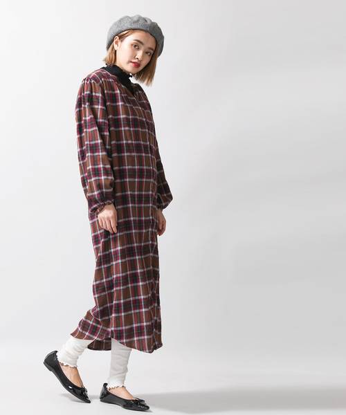 WEGO（ウィゴー）の「WEGO/チェックシャツワンピース（ワンピース・レディース・ブラウン系その他2/ブルー系その他2・FREE）」の6枚目の写真