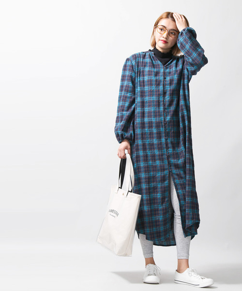 WEGO（ウィゴー）の「WEGO/チェックシャツワンピース（ワンピース・レディース・ブラウン系その他2/ブルー系その他2・FREE）」の7枚目の写真